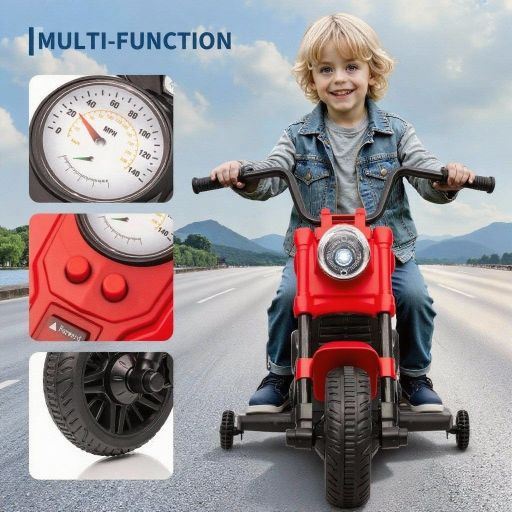 Garvee Motocicleta Eléctrica 6V, Arranque Suave, Suspensión, Luces, 2 Ruedas Apoyo, 1-3 años, Interior y Exterior, Rojo