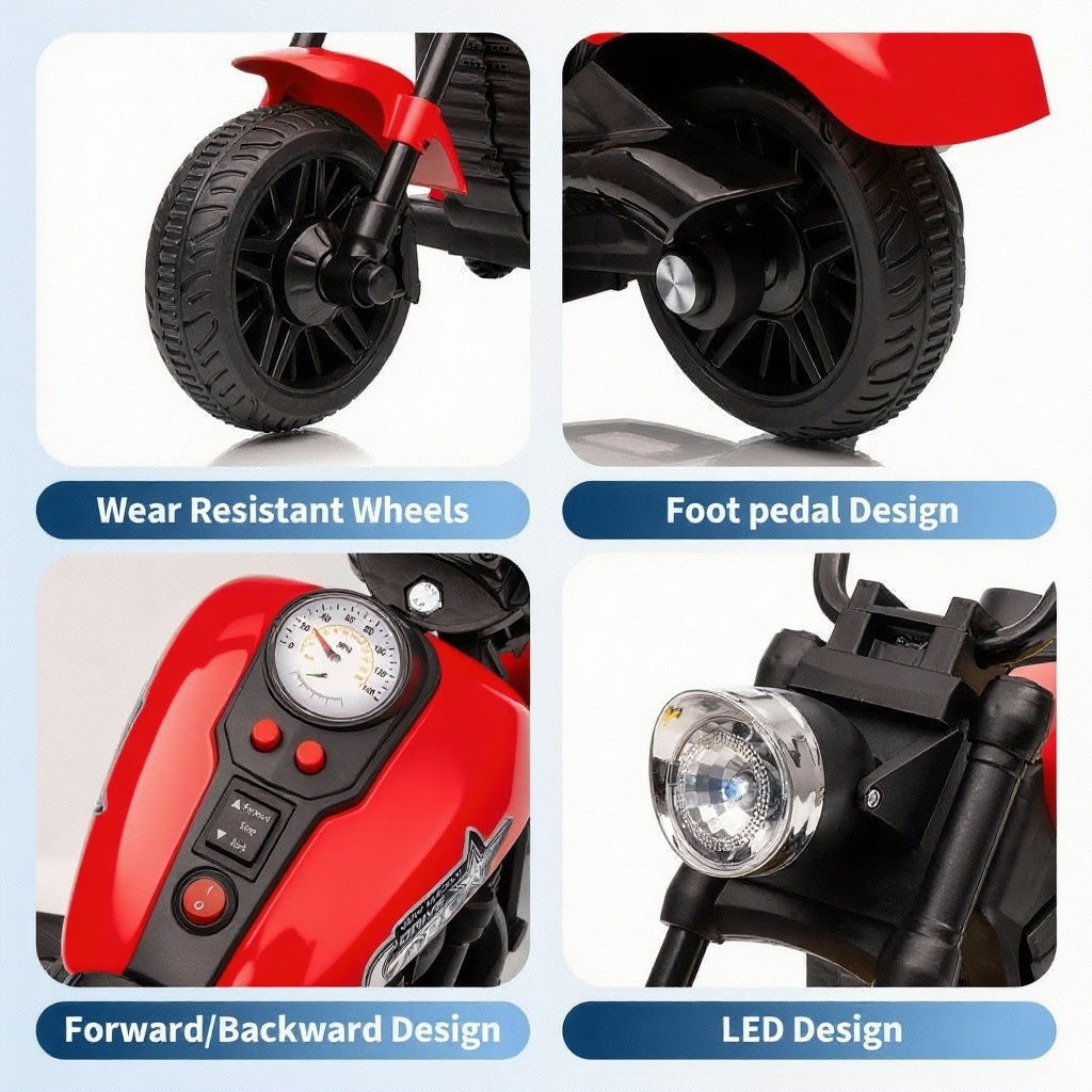 Garvee Motocicleta Eléctrica 6V, Arranque Suave, Suspensión, Luces, 2 Ruedas Apoyo, 1-3 años, Interior y Exterior, Rojo