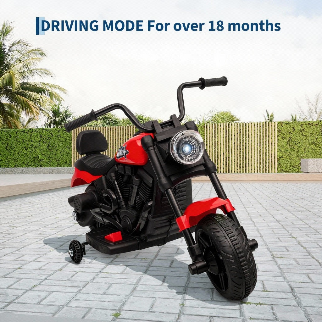 Garvee Motocicleta Eléctrica 6V, Arranque Suave, Suspensión, Luces, 2 Ruedas Apoyo, 1-3 años, Interior y Exterior, Rojo