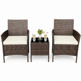 Garvee Conjunto de Muebles de Patio 3 Piezas, Sillas de Ratán PE con Cojines Beige y Mesa de Vidrio, Acero Anticorrosivo, para Jardín y Terraza - Marrón + Beige
