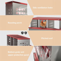 Garvee Caja de Nido para Pollos 2 Capas 8 Compartimentos, Acero Galvanizado, Con 8 Huevos Falsos, Bandeja Recolección Barra Posadero, Antióxido Gallineros, Rojo