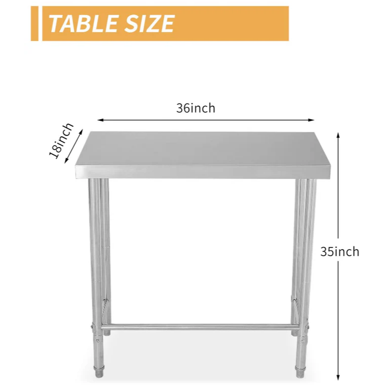 Garvee Mesa de Acero Inoxidable 45,72×91,44cm Mesa de Trabajo Comercial con Base Abierta Estabilidad Superior Resistente al Clima Cocina y Taller