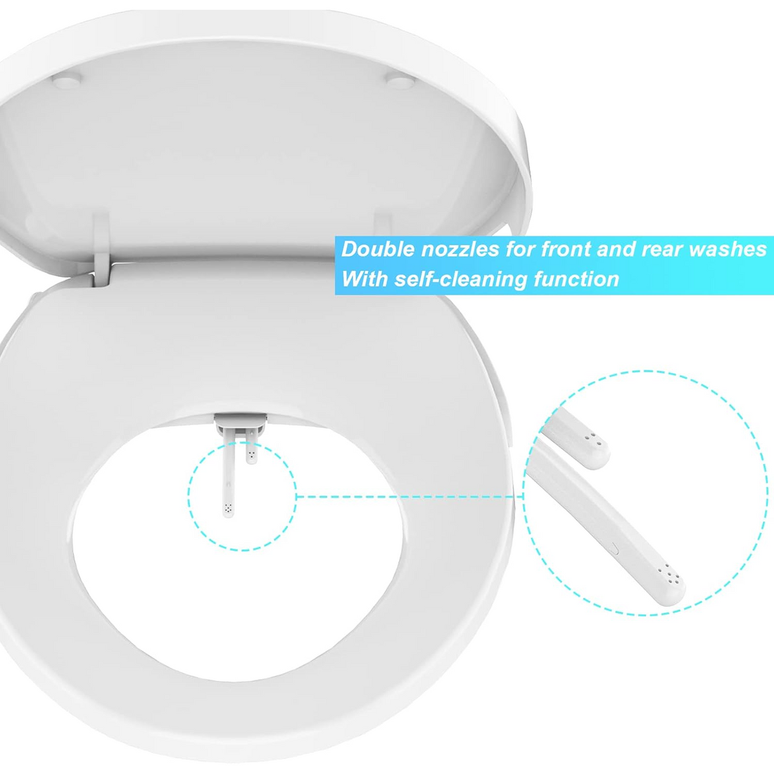 Garvee Asiento de Inodoro con Bidé no Eléctrico, Doble Boquilla para Lavado Posterior y Femenino, Presión de Agua Ajustable, Cierre Suave, Material PP Antibacteriano, Fácil Instalación DIY (Elongado/Redondo)