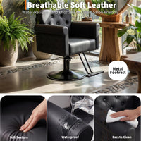 Garvee Silla De Peluquería Para Estilistas Cuero PU Elevación Hidráulica Giro 360° Base Metálica Redonda Resistente 150 Kg Salones Spas