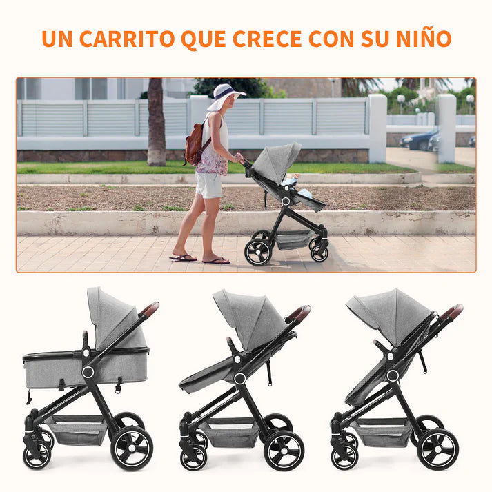 Garvee Cochecito Bebé 2en1 Alto Visión S600 Sistema Viaje Compacto Ligero Reversible Plegable Gris Claro