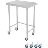 Garvee Mesa de Trabajo de Acero Inoxidable 46×71 cm con Patas Ajustables y Ruedas con Freno para Cocina y Taller Capacidad 136 kg Base Abierta - Con ruedas