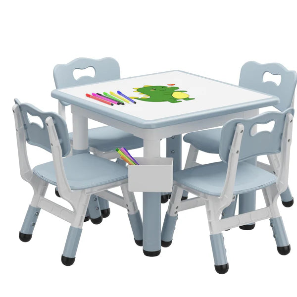 Garvee Mesa ajustable y 4 sillas con caja de almacenamiento para niños de 2-10 años, 7 alturas, material seguro y estable, color variado