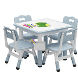 Garvee Mesa ajustable y 4 sillas con caja de almacenamiento para niños de 2-10 años, 7 alturas, material seguro y estable, color variado - Gris Claro