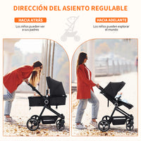 Garvee Cochecito Bebé 2en1 Alto Visión S600 Sistema Viaje Compacto Ligero Reversible Plegable Negro