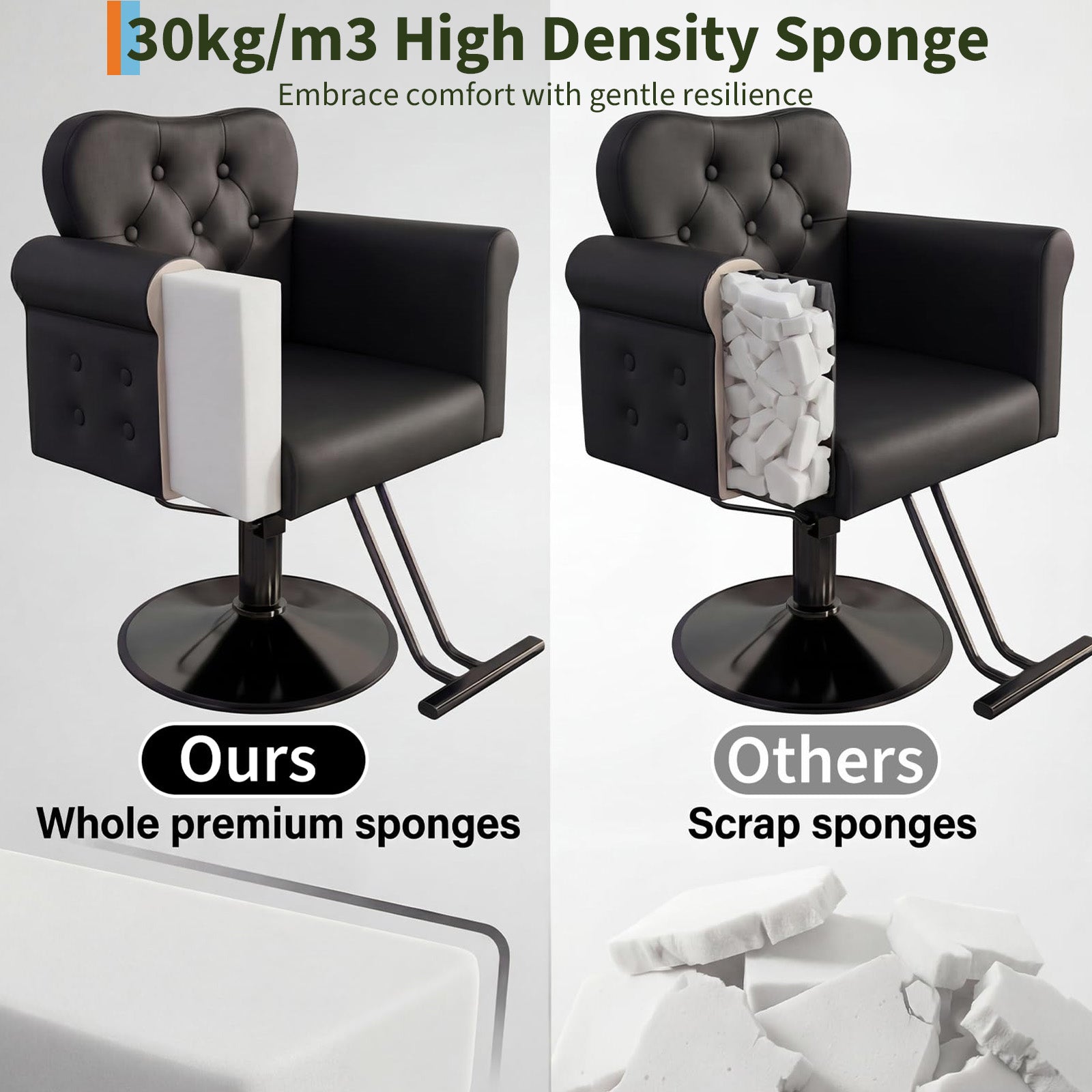 Garvee Silla De Peluquería Para Estilistas Cuero PU Elevación Hidráulica Giro 360° Base Metálica Redonda Resistente 150 Kg Salones Spas