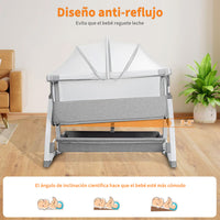Garvee Cuna Colecho Bebé T-706 4en1 Altura Ajustable Ruedas Colchón Cómodo Plegable Gris EU