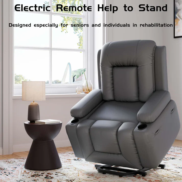 Garvee Sillón Reclinable Eléctrico Power Lift con Calor y Masaje para Mayores y Movilidad Reducida, 98×95×103 cm, Cuero Sintético PU Negro