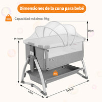 Garvee Cuna Colecho Bebé T-706 4en1 Altura Ajustable Ruedas Colchón Cómodo Plegable Gris EU