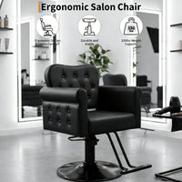 Garvee Silla De Peluquería Para Estilistas Cuero PU Elevación Hidráulica Giro 360° Base Metálica Redonda Resistente 150 Kg Salones Spas