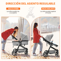 Garvee Cochecito Bebé 2en1 Alto Visión S600 Sistema Viaje Compacto Ligero Reversible Plegable Gris Claro