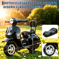 Garvee Moto Eléctrica Infantil Estilo Clásico Vespa 6V 4.5Ah con 3 Ruedas Seguras Faro LED y Música Scooter para Niños Negro