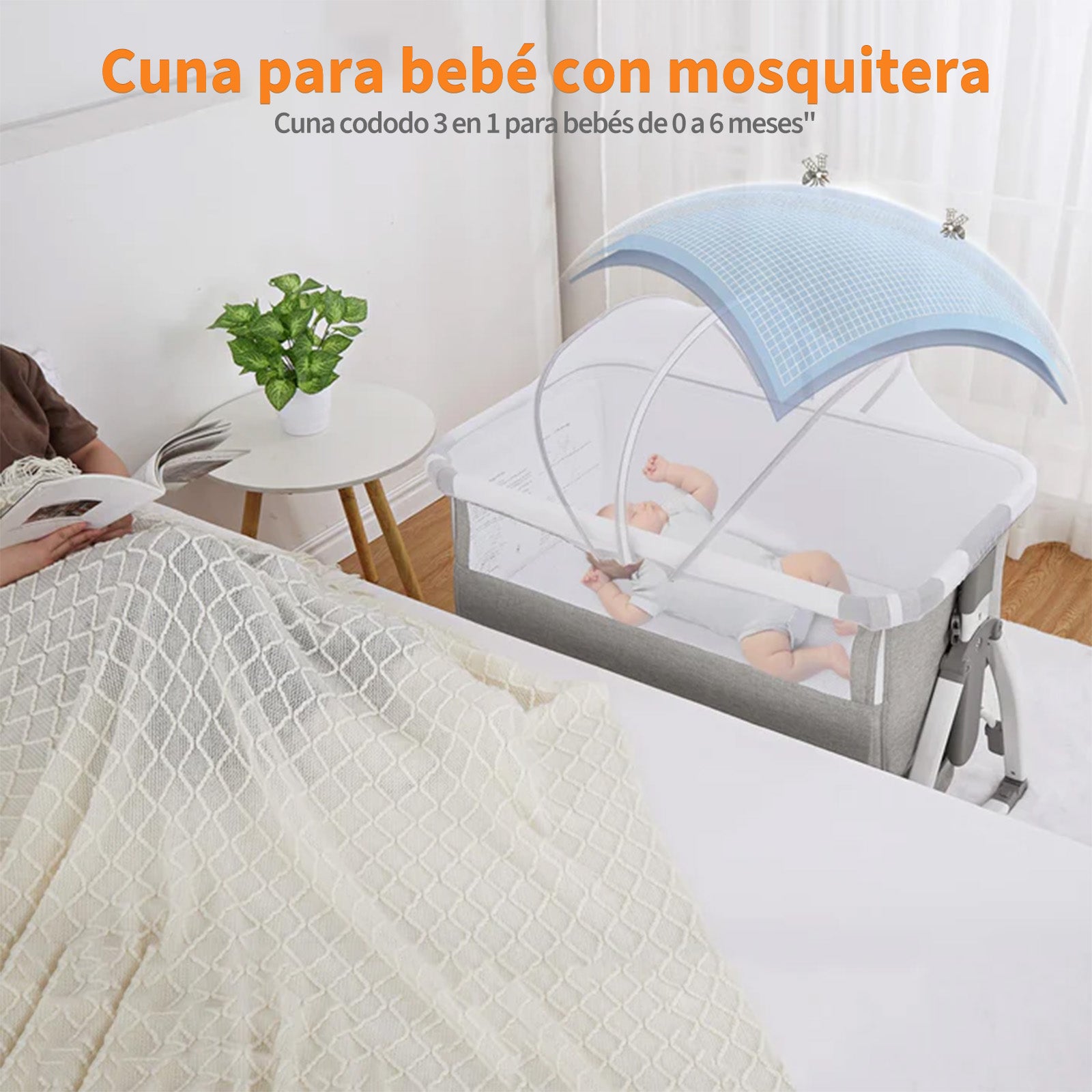 Garvee Cuna Colecho Bebé T-706 4en1 Altura Ajustable Ruedas Colchón Cómodo Plegable Gris EU