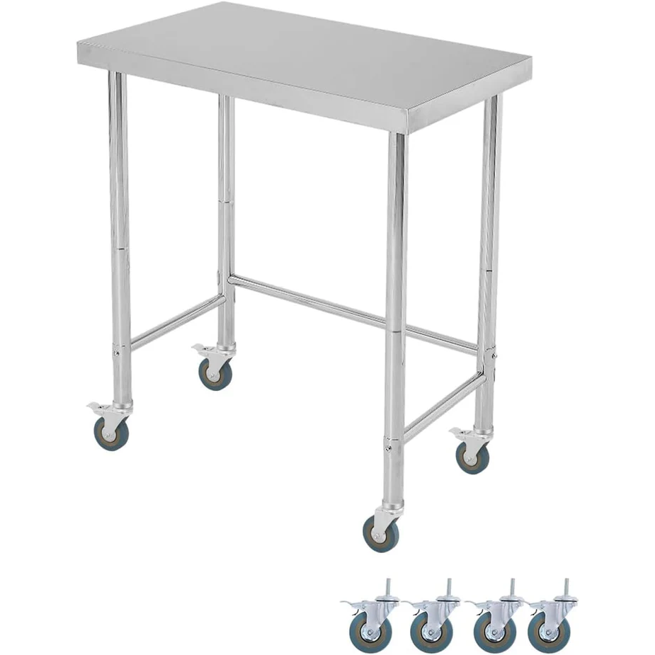 Garvee Mesa de Trabajo Acero Inoxidable 46×81 cm con Ruedas Bloqueables para Cocina Taller 136 kg Capacidad Ajustable Plata