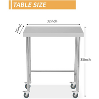 Garvee Mesa de Trabajo Acero Inoxidable 46×81 cm con Ruedas Bloqueables para Cocina Taller 136 kg Capacidad Ajustable Plata