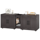 Garvee Mueble para Caja de Arena Doble para Gatos, Madera de Nogal, con Tapete y Almacenamiento, Ideal para Sala, 140×45×57 cm, Espacioso y Multifuncional - Nogal