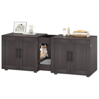 Garvee Mueble para Caja de Arena Doble para Gatos, Madera de Nogal, con Tapete y Almacenamiento, Ideal para Sala, 140×45×57 cm, Espacioso y Multifuncional
