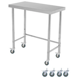 Garvee Mesa de Trabajo de Acero Inoxidable 46×92 cm con Ruedas Bloqueables y Marco Reforzado para Cocina y Restaurante Superficie Resistente Base Abierta Capacidad 136 kg - Con ruedas
