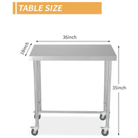 Garvee Mesa de Trabajo de Acero Inoxidable 46×92 cm con Ruedas Bloqueables y Marco Reforzado para Cocina y Restaurante Superficie Resistente Base Abierta Capacidad 136 kg