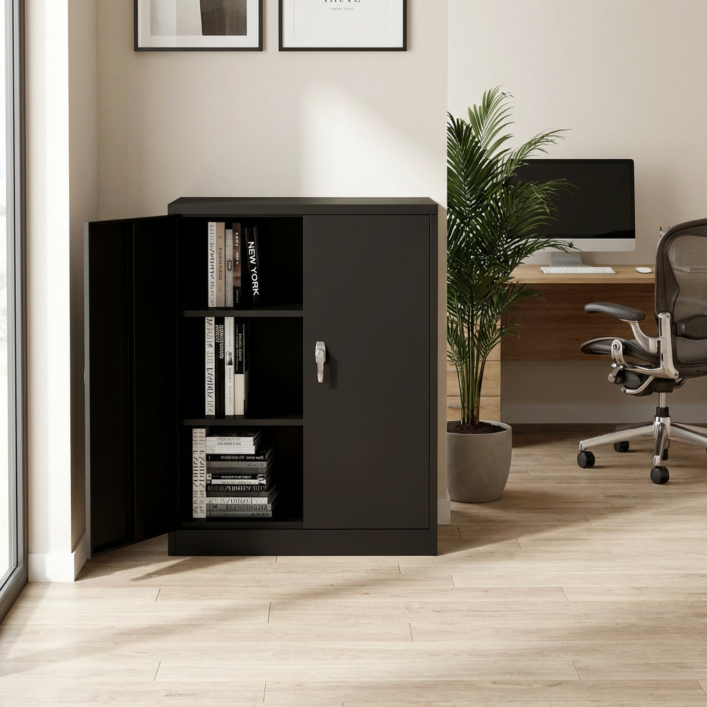 Garvee Armario de Almacenamiento de Acero Gran Capacidad 2 Estantes Ajustables Puertas con Cerradura para Oficina o Taller 90x80x40 cm