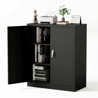 Garvee Armario Metálico Bajo de Almacenamiento de Acero Laminado en Frío con Cerradura y 2 Estantes Ajustables 90x80x40 cm Negro