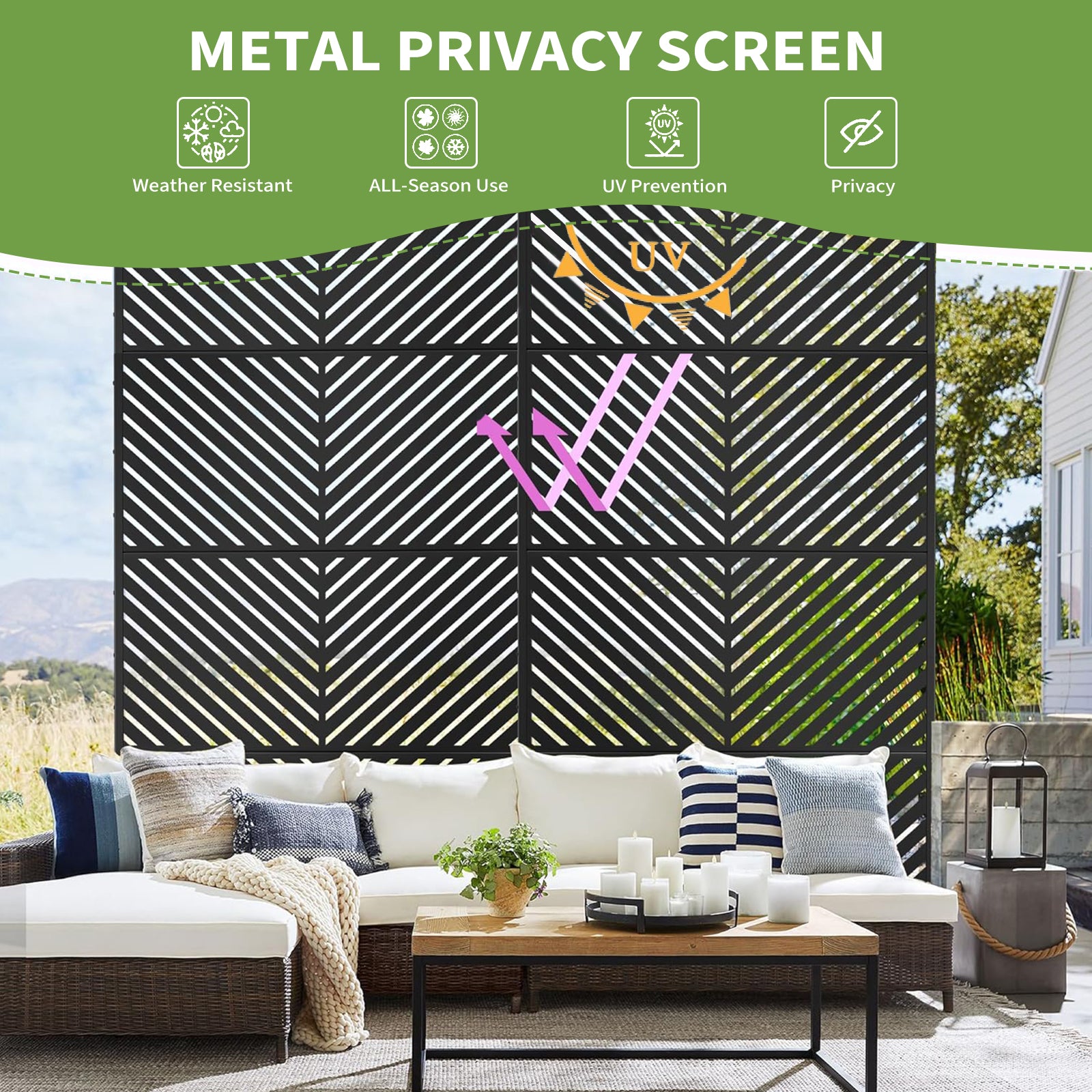 Garvee Pantalla de Privacidad Metálica para Exterior 180x90 cm Panel Separador de Ambientes Antióxido Jardín y Balcón Negro