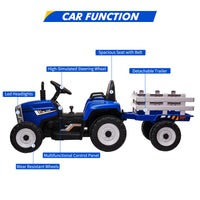 Garvee Tractor Eléctrico 12V, 3 Velocidades, Remolque, Luces LED, Bluetooth, Control Remoto 2.4G, 3-7 años, Jardín, Azul