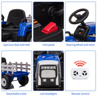 Garvee Tractor Eléctrico 12V, 3 Velocidades, Remolque, Luces LED, Bluetooth, Control Remoto 2.4G, 3-7 años, Jardín, Azul