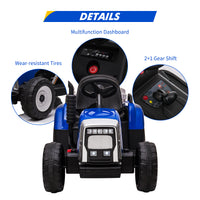Garvee Tractor Eléctrico 12V, 3 Velocidades, Remolque, Luces LED, Bluetooth, Control Remoto 2.4G, 3-7 años, Jardín, Azul