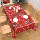 Garvee Mantel Navidad fácil limpieza a prueba derrames estampado árbol Navidad copos nieve renos cubierta mesa rectangular 132x200cm - Rojo