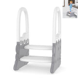 Garvee Tritthocker Para Niños Con 2 Niveles, Antideslizante, Con Pasamanos, Plástico Duradero, Baño Y Cocina, Blanco Y Gris