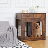 Garvee Jaula de Madera MDF para Perros Grandes Mueble de Interior Estilo Rústico Mesa Auxiliar con Puerta