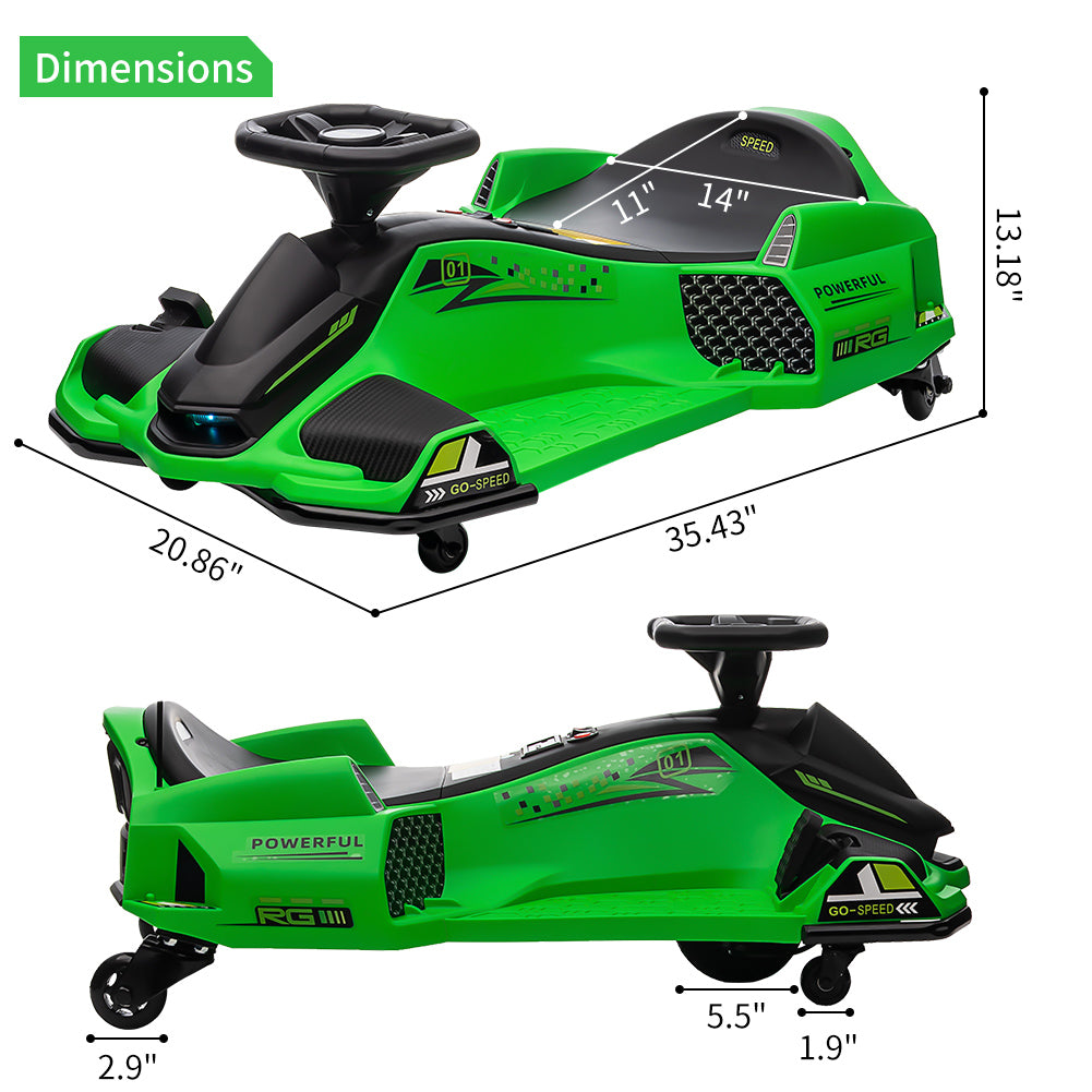 Garvee Drift Go-Kart 24V, Motor Brushless 180W, 8-12 años, Aire Libre, Verde