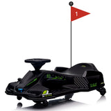 Garvee Kart Eléctrico 24V, Modo Drift, Música, Motor 180W, Luces LED, Alarma Batería Baja, 8-12 años, Exterior, Negro - Negro