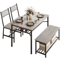 Garvee Conjunto de Mesa de Comedor para 4 con Banco y 2 Sillas, Almacenamiento Integrado, Compacto, MDF y Metal, Ideal para Apartamentos, Color Neutro