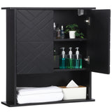 Garvee Gabinete De Medicina De Madera Con Dos Puertas, Estante Ajustable Y Barra Para Toallas Para Baño Y Cocina, Negro, Montado En Pared - Negro