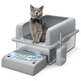 Garvee Caja de Arena para Gatos 20CM Acero Inoxidable con Plataforma y Tapa Removible, Antideslizante, Plástico PP, Incluye Pala, Ideal para Gatos Grandes, 60×41×35 cm - Gris Oscuro