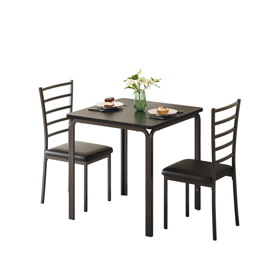 Garvee Conjunto de comedor Garvee 1 mesa 2 sillas MDF negro compacto que ahorra espacio para cocina y sala de estar