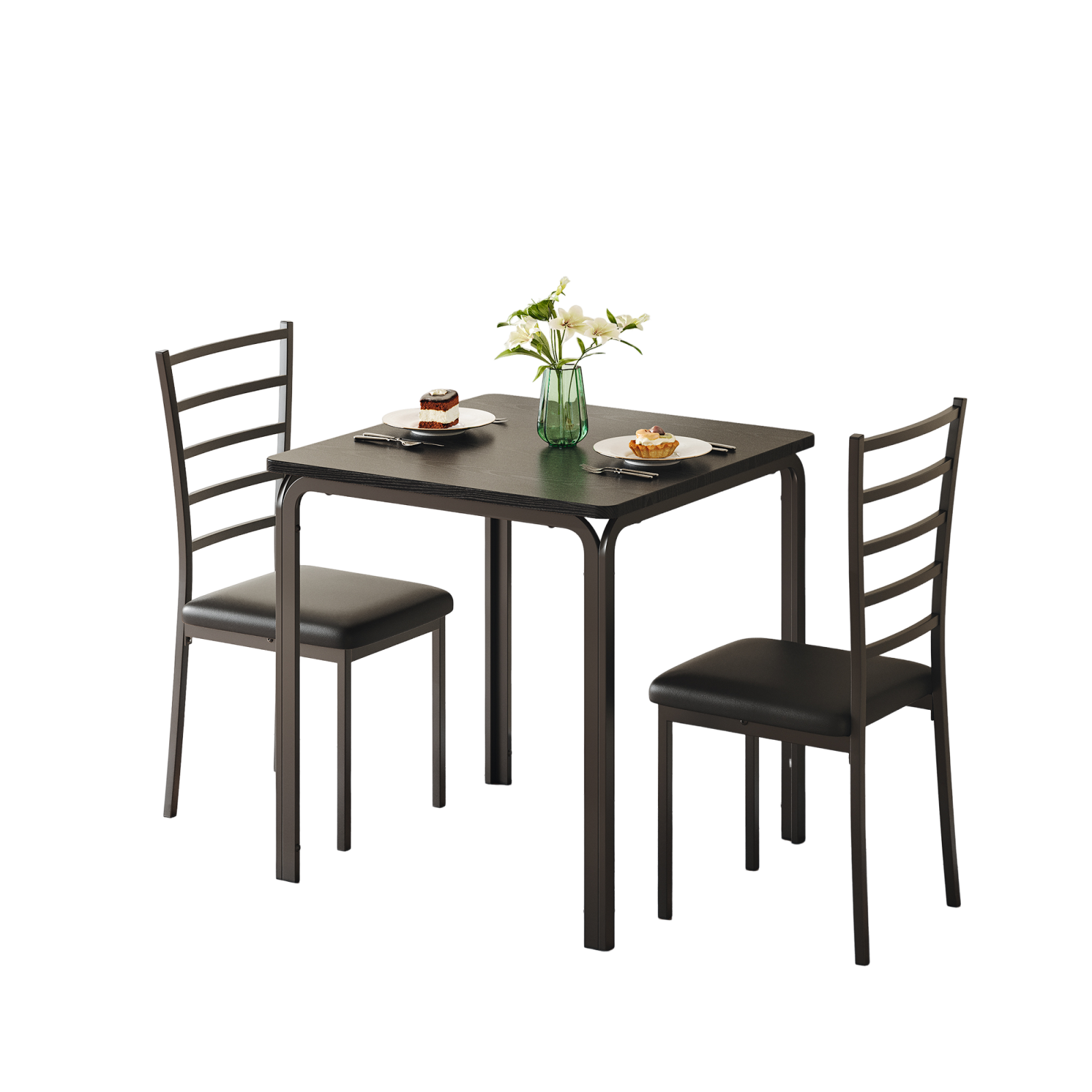 Garvee Conjunto de comedor Garvee 1 mesa 2 sillas MDF negro compacto que ahorra espacio para cocina y sala de estar