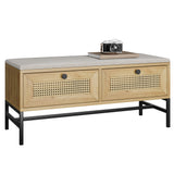 Garvee Banco de Entrada de Ratán con 2 Cajones, Asiento de Lino, Estructura de Madera y Metal para Pasillo y Dormitorio, 39.3in, Natural