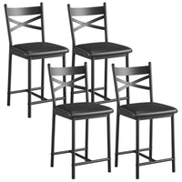 Garvee Juego de 4 Taburetes Altos de Bar con Respaldo Metálico en X para Isla de Cocina o Comedor 56cm Negro