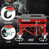Garvee Elevador Hidráulico para Motocicleta 159 kg, Acero con Recubrimiento en Polvo, Ajustable 33-86 cm, Ruedas Portátiles, Taller y Garaje - Con Ruedas