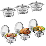 Garvee Calentador de Buffet Profesional Set de 6 Piezas, Acero Inoxidable, 4.7L, con Soporte de Tapa y Utensilios, Plata, para Bodas y Fiestas - Plata-6