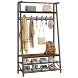 Garvee Perchero Rústico MDF y Metal Banco Zapatero 6 Ganchos Simples 100cm Ancho Resiste 158.8kg Almacenaje Entrada Negro & Marrón - Negro & Marrón