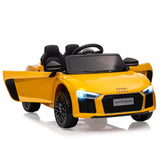 Garvee Vehículo Eléctrico 12V Audi, Control Remoto 2.4G, Luces LED, Batería, Seguro y Elegante, 2 Puertas, 3-6 años, Interior y Exterior, Amarillo - Amarillo