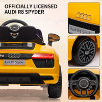 Garvee Vehículo Eléctrico 12V Audi, Control Remoto 2.4G, Luces LED, Batería, Seguro y Elegante, 2 Puertas, 3-6 años, Interior y Exterior, Amarillo